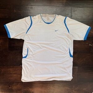 Vintage Y2K 00s Nike Blank Jersey V-Neck White Shirt Blue Swoosh Logo Mens XL